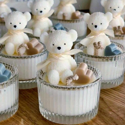 Kişiselleştirilmiş Kokulu Cam Kavanoz Mum | Baby Shower Teddy Ayı Mum Hediyeleri