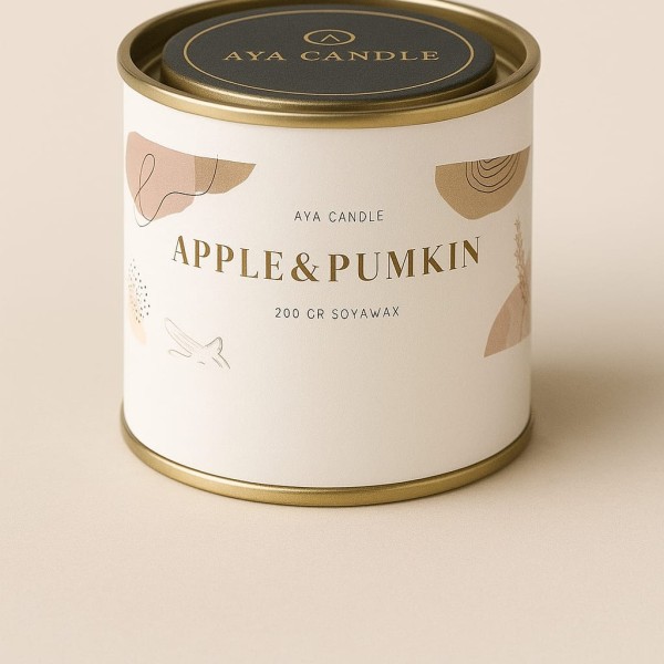 Apple & Pumpkin Kokulu Mum – El Yapımı 200g Doğal Soya Wax | Sonbahar Aromalı Teneke Mum