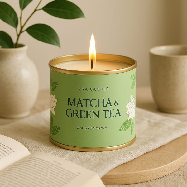 Matcha & Green Tea – Doğal Soya Mum | 200g El Yapımı | Zen & Meditasyon Kokusu