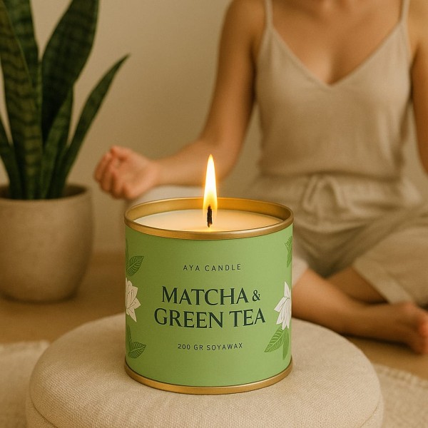 Matcha & Green Tea – Doğal Soya Mum | 200g El Yapımı | Zen & Meditasyon Kokusu