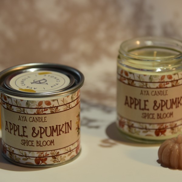 Apple & Pumpkin Kokulu Mum – El Yapımı 200g Doğal Soya Wax | Sonbahar Aromalı Teneke Mum