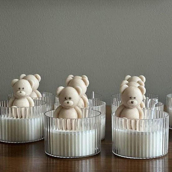 Kişiselleştirilmiş Kokulu Cam Kavanoz Mum | Baby Shower Teddy Ayı Mum Hediyeleri