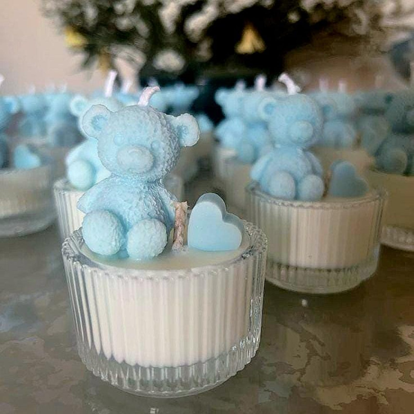 Kişiselleştirilmiş Kokulu Cam Kavanoz Mum | Baby Shower Teddy Ayı Mum Hediyeleri