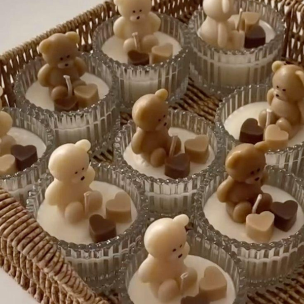 Kişiselleştirilmiş Kokulu Cam Kavanoz Mum | Baby Shower Teddy Ayı Mum Hediyeleri