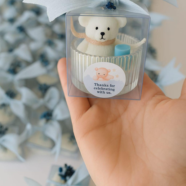 Kişiselleştirilmiş Kokulu Cam Kavanoz Mum | Baby Shower Teddy Ayı Mum Hediyeleri